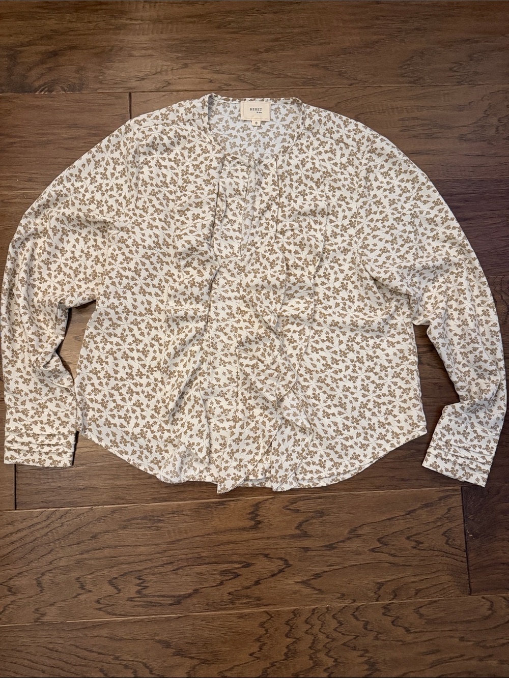 NWOT RESET by Jane Ditsy Floral cream/Tan ruffle Long Sleeve Blouse Top - Size S